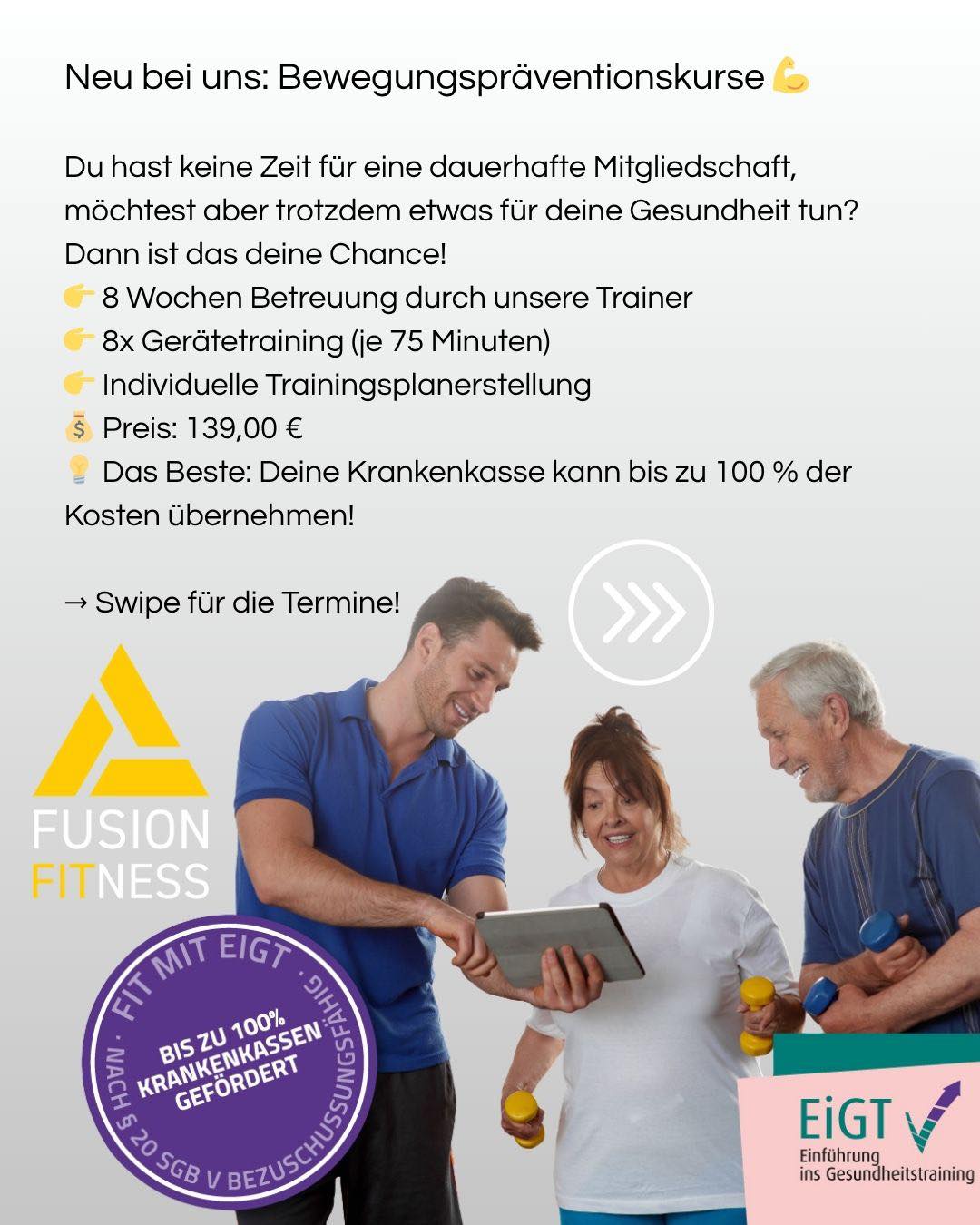 💪 PRÄVENTIONSKURS – Gerätetraining

Keine Zeit für eine dauerhafte Mitgliedschaft, aber du willst trotzdem etwas für dei