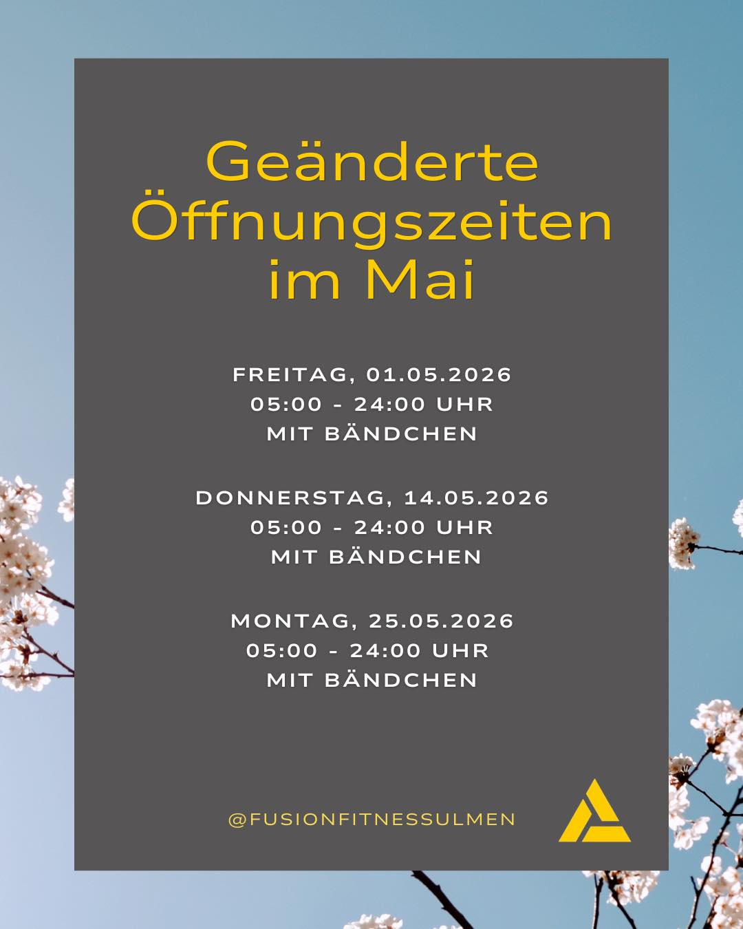 ✨ Geänderte Öffnungszeiten im Mai ✨

Bitte beachtet unsere angepassten Zeiten an den Feiertagen:

📅 Freitag, 01.05.2026
