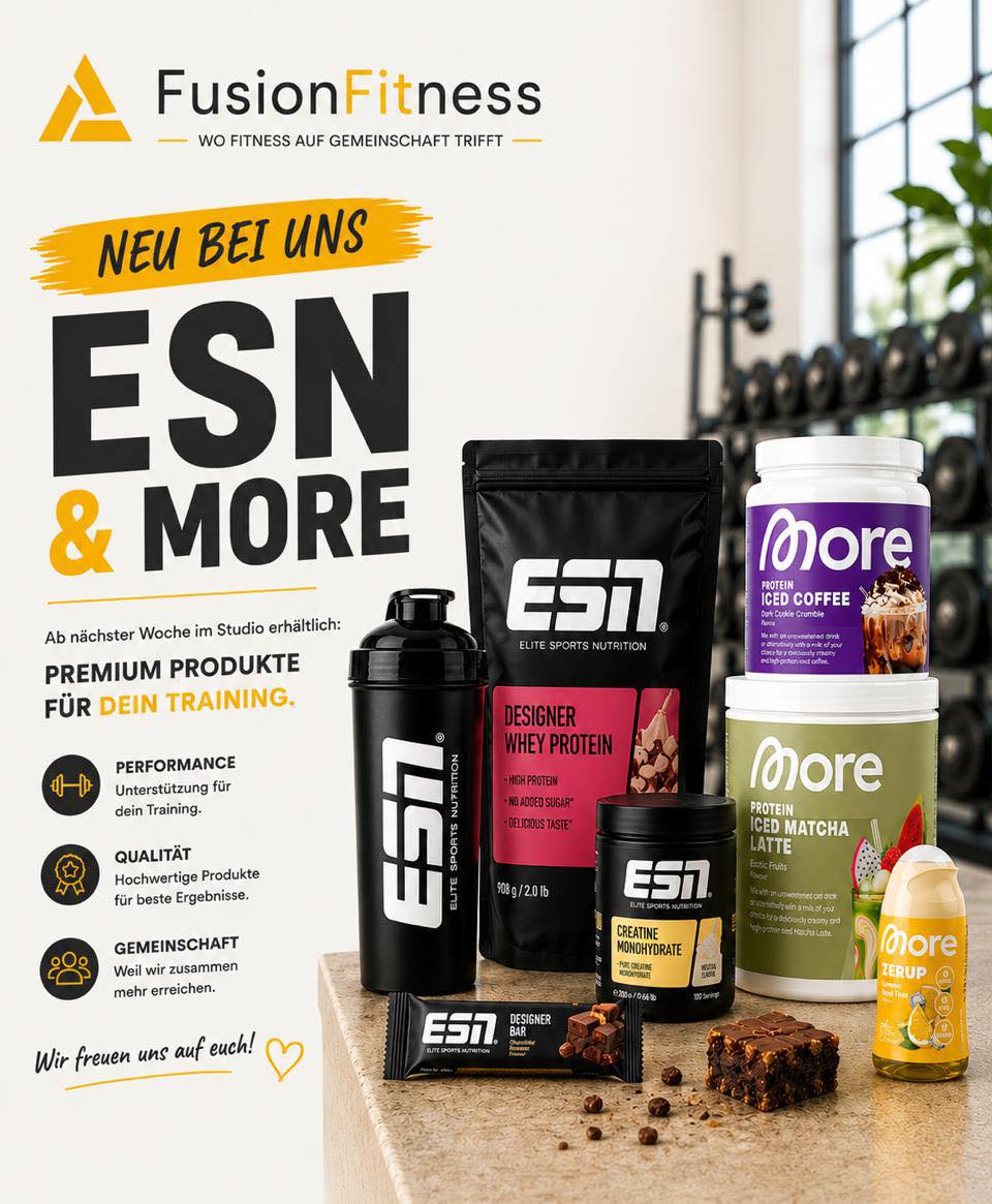 Ihr habt es euch gewünscht – ab nächster Woche könnt ihr bei uns im Studio endlich ESN & More Produkte kaufen! 💪🥤

Freut