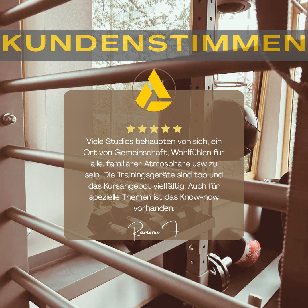 Viele behaupten es. Wir leben es. ✨

Familiäre Atmosphäre, Top-Geräte, vielfältige Kurse – und ein Team, das wirklich we